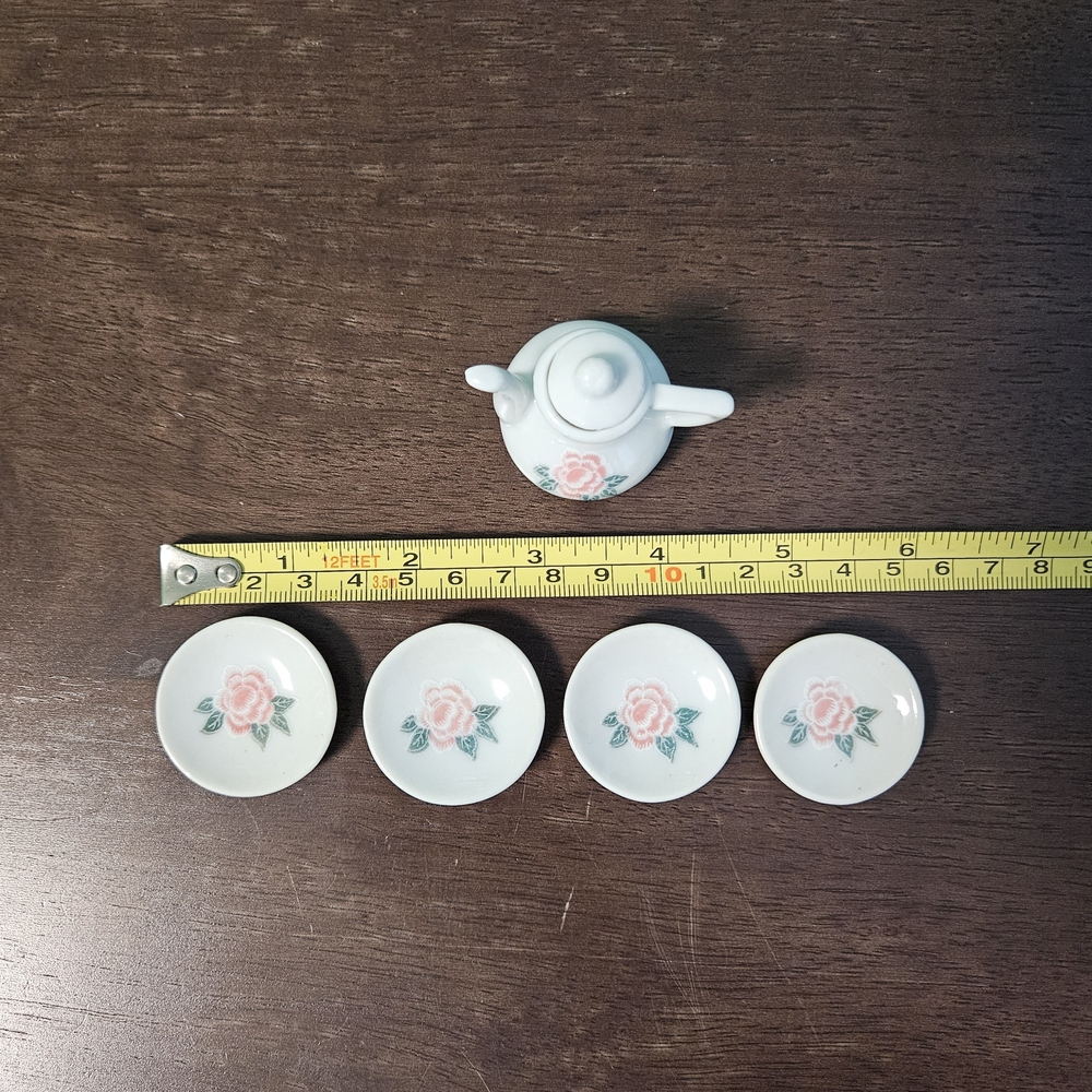Pink Rose Miniature Porcelain Teapot and Saucer Set - Picture 3 of 4